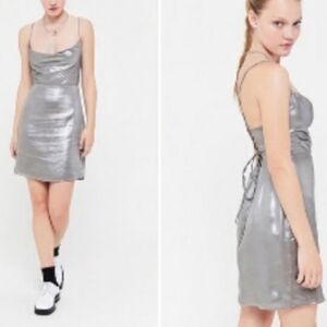 Urban Outfitters Metalic Mini Slip Dress In Silver Size Small